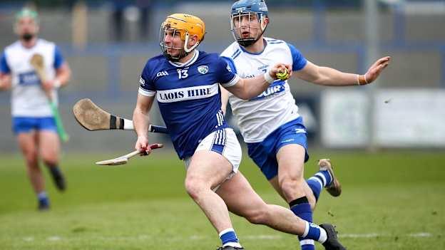 Charles Dwyer, Laois, and Paddy Leavey, Waterford, in Allianz Hurling League action. Photo by Michael P Ryan/Sportsfile