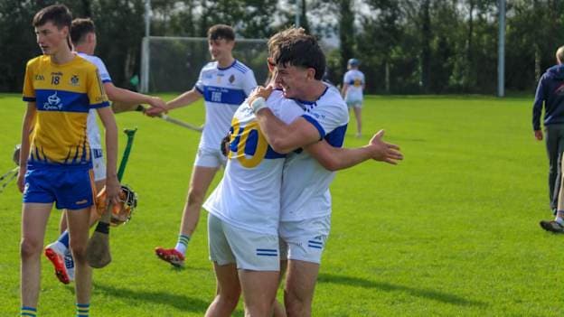Tralee CBS players celebrate after beating Cashel Community School in the Harty Cup. Photo by Seán Maunsell. 