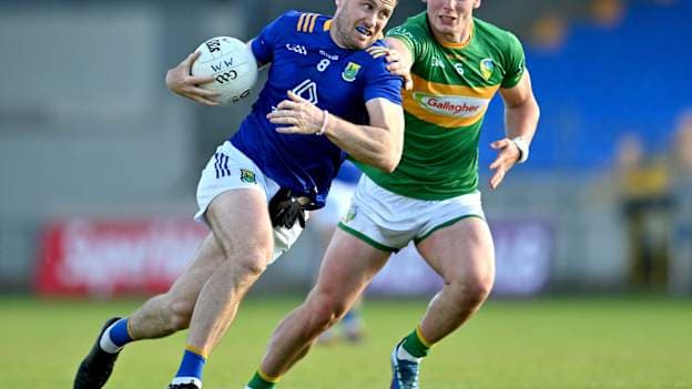 Dean Healy, Wicklow, and Radek Oberwan, Leitrim, in 2024  Tailteann Cup preliminary quarter-final action. Photo by Stephen Marken/Sportsfile