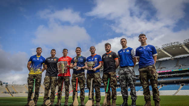 Richie Reid, third from left, pictured at the launch in Croke Park of the Defence Forces' new range of team jerseys. 