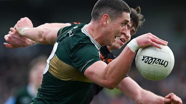 Joe O'Connor of Kerry is tackled by Ben Crealey of Armagh during the Allianz Football League Division 1 match between Armagh and Kerry at BOX-IT Athletic Grounds in Armagh. Photo by Ray McManus/Sportsfile.