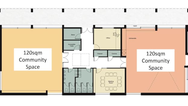 Floor plans for the Community Wing of Áras Mhíchíl Uí Mhuircheartaigh.