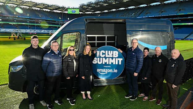 In attendance during the GAA, LGFA and Camogie Association’s official launch of the inaugural Club Summit, delivered by Amazon.ie, are, from left, former Limerick Hurler Declan Hannon, Camogie Association president Brian Molloy, LGFA Chief Executive Officer Helen O'Rourke, Amazon Country Manager for Ireland Alison Dunne, Uachtarán Chumann Lúthchleas Gael Jarlath Burns, former Mayo footballer and current Mayo manager Diane O'Hora, former Tyrone footballer Peter Canavan and GAA Planning and Training Committee Chairperson David Denieffe at Croke Park. Photo by Sam Barnes/Sportsfile