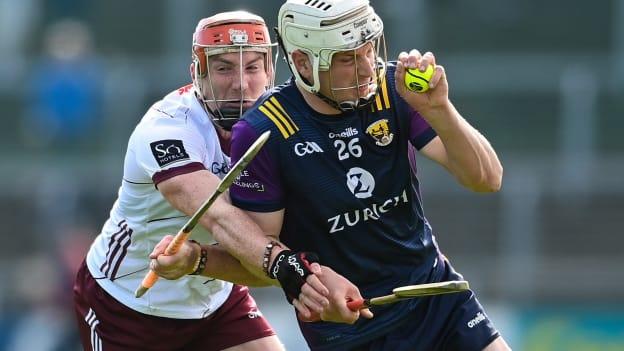 Liam Ryan of Wexford in action against Conor Whelan of Galway during the Leinster GAA Hurling Senior Championship Round 3 match between Wexford and Galway at Chadwicks Wexford Park in Wexford. Photo by David Fitzgerald/Sportsfile.