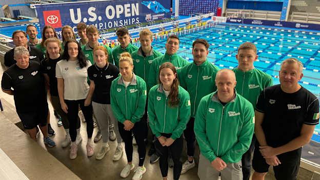 Kevin McGuigan, Swim Ireland's Head of Performance Analysis, pictured (far right of the front row) with the Irish Swimming Team at the 2022 US Open Championships. 