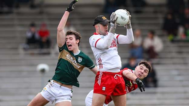Cork goalkeeper Patrick Doyle in action against Tomás Kennedy of Kerry during the McGrath Cup final match between Cork and Kerry at Fitzgerald Stadium in Killarney, Kerry. Photo by Michael P Ryan/Sportsfile.