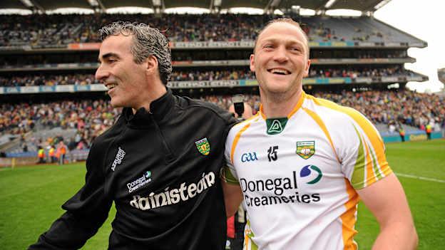 Jim McGuinness and Colm McFadden celebrate following Donegal's All-Ireland SFC Quarter-Final win over Kerry in 2012. Photo by Sportsfile