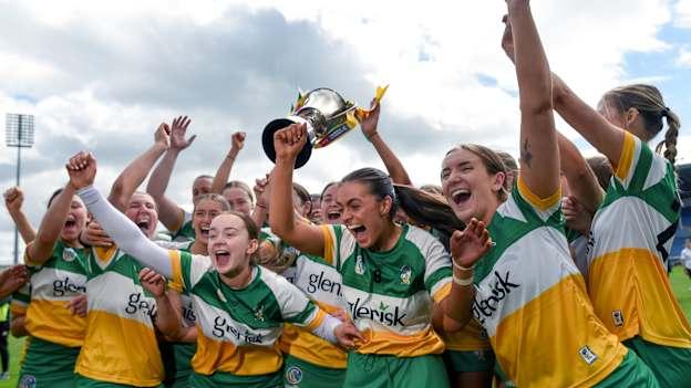 Offaly players celebrate after the Very National Camogie League Division 2A final. Photo by Tom Beary/Sportsfile