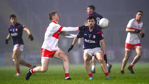 Peter Laffey, Coolera-Strandhill, and Conor O'Brien, Cuala, in AIB All-Ireland Club SFC Semi-Final action at Kingspan Breffni. Photo by Ramsey Cardy/Sportsfile