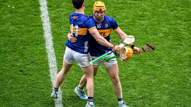 Andrew Ormond and Jake Morris celebrate following Tipperary's All-Ireland SHC Semi-Final win over Kilkenny at Croke Park. Photo by Daire Brennan/Sportsfile