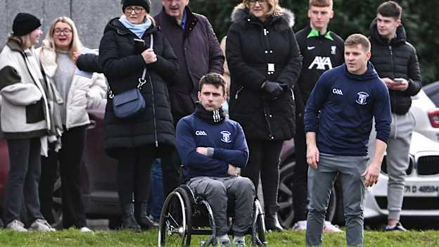 Jamie Wall and Podge Collins watching a Fitzgibbon Cup game unfold. Photo by Piaras Ó Mídheach/Sportsfile