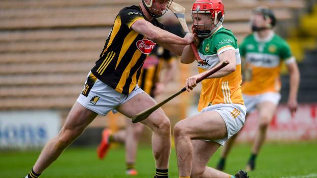 Adrian Mullen of Kilkenny tussles Sam Bourke of Offaly during the Allianz Hurling League Division 1 Group A match between Kilkenny and Offaly at UPMC Nowlan Park in Kilkenny. Photo by Tom Beary/Sportsfile.
