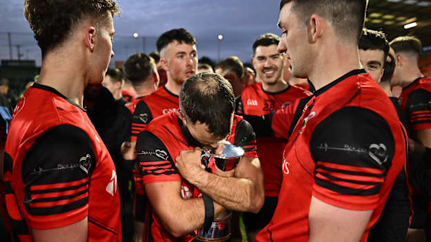 Barry Mallon of Madden Raparees celebrates with the Gerry Fagan Cup after his side's victory in the Armagh County Senior Club Football Championship final match between St Patrick's Cullyhanna and Madden Raparees at BOX-IT Athletic Grounds in Armagh. Photo by Piaras Ó Mídheach/Sportsfile.