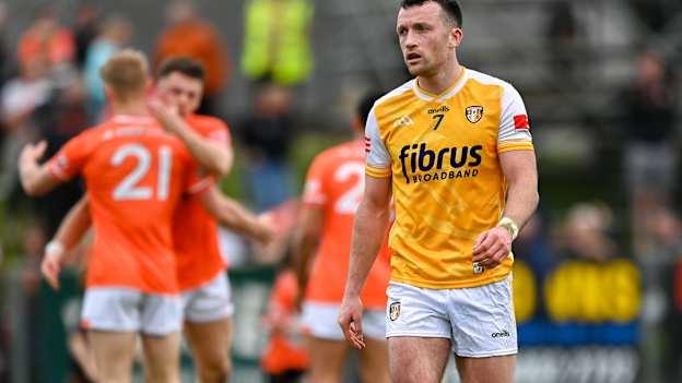 Dermot McAleese of Antrim after his side's defeat in the Ulster GAA Football Senior Championship quarter-final match between Antrim and Armagh at Corrigan Park in Belfast. Photo by Ramsey Cardy/Sportsfile.