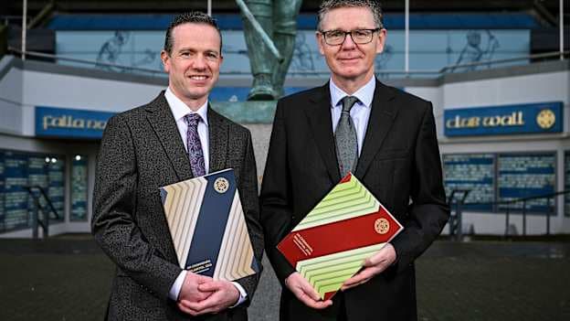 Ard Stiúrthóir of the GAA Tom Ryan, right, and GAA director of finance Ger Mulryan in attendance for the GAA Annual Report launch at Croke Park in Dublin. Photo by David Fitzgerald/Sportsfile .