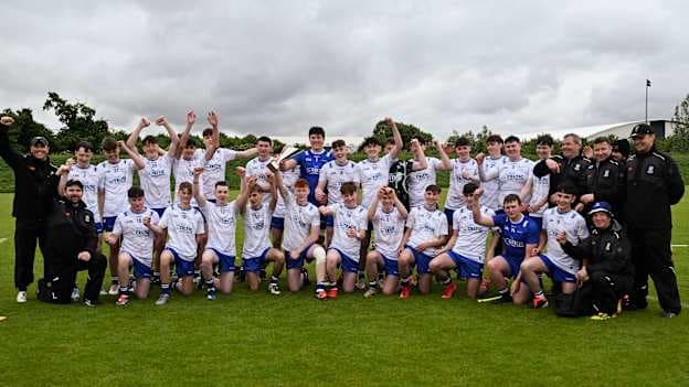 Monaghan celebrate winning the Electric Ireland Celtic Challenge Corn Tom Hogan final match between Monaghan and Leitrim at the GAA National Games Development Centre in Abbotstown, Dublin. Photo by Paul Phelan/Sportsfile.