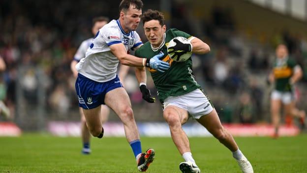 Paudie Clifford, Kerry, and Jason Irwin, Monaghan, in All-Ireland SFC action at Fitzgerald Stadium. Photo by Brendan Moran/Sportsfile