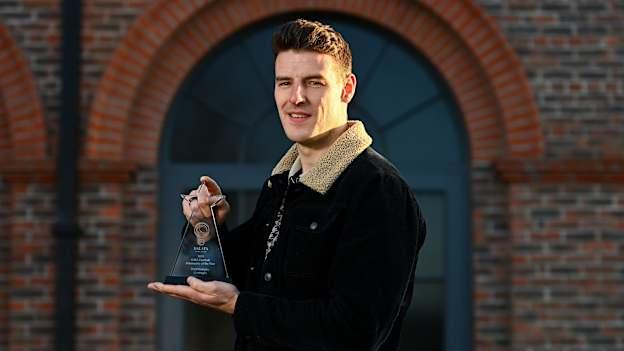 Niall Grimley of Armagh with his GWA Football Personality of the Year award at the Gaelic Writers Association Awards, supported by the Dalata Hotel Group, at the Iveagh Garden Hotel in Dublin. Photo by Ben McShane/Sportsfile.