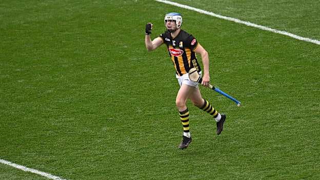 TJ Reid of Kilkenny celebrates scoring his side's second goal during the 2025 Leinster GAA Senior Hurling Championship final match between Kilkenny and Galway at Croke Park in Dublin. Photo by Piaras Ó Mídheach/Sportsfile