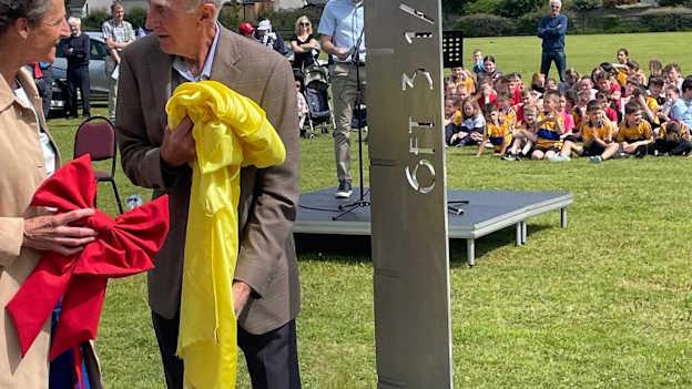 A memorial mark unveiled by Larry Stanley's relatives at the height he jumped at Croke Park.