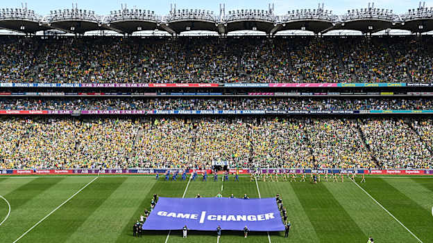 A Game Changer ‘Activation Day’ took place at  Croke Park earlier this year, included a flag unfurling ceremony before the All-Ireland Senior Football Championship semi-final match between Meath and Donegal. Photo by Daire Brennan/Sportsfile