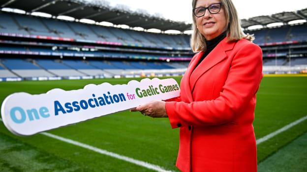 Steering Committee Chairperson Mary McAleese in attendance during the media update on the integration process involving the Camogie Association, the GAA and LGFA, at Croke Park in Dublin. Photo by Sam Barnes/Sportsfile.



