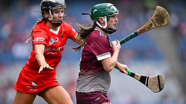 Niamh McPeake, Galway, and Saoirse McCarthy, Cork, in Glen Dimplex All-Ireland Senior Camogie Championship Final action at Croke Park. Photo by Piaras Ó Mídheach/Sportsfile
