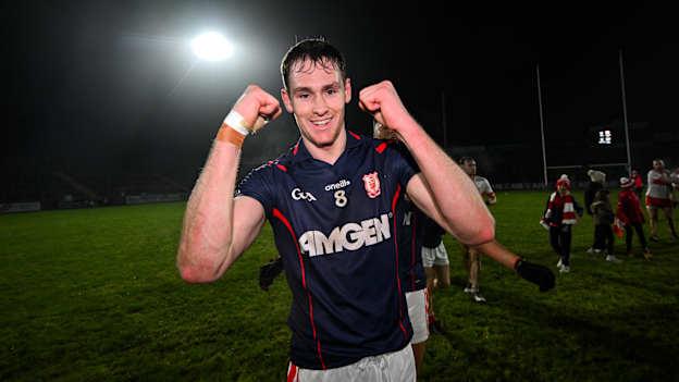 Peadar Ó Cofaigh Byrne of Cuala celebrates after his side's victory in the AIB GAA Football All-Ireland Senior Club Championship semi-final match between Coolera-Strandhill and Cuala at Kingspan Breffni Park in Cavan. Photo by Ramsey Cardy/Sportsfile.