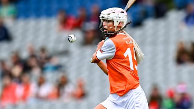 Rachael Trainor of Armagh during the 2025 Glen Dimplex All-Ireland Premier Junior Camogie Championship final match between Armagh and Laois at Croke Park in Dublin. Photo by Piaras Ó Mídheach/Sportsfile.