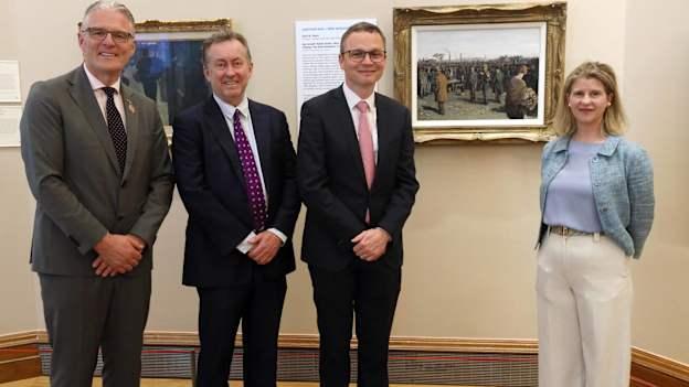 GAA President Jarlath Burns, Chairperson of the Board of Governors and Guardians of the National Gallery of Ireland Adrian O'Carroll, Minister of Culture, Communications and Sport Patrick O'Donovan TD, and Director of the National Gallery of Ireland Dr Caroline Campbell.