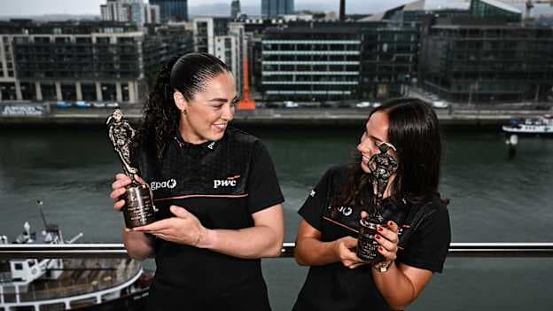 PwC GPA Players of the Month for August, Cork Camogie’s Sorcha McCartan, left, and Roscommon ladies footballer Saoirse Wynne pictured with their awards at the PwC offices in Dublin. Photo by David Fitzgerald/Sportsfile