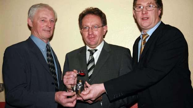 Pat Daly, centre, pictured with fellow former members of the 1984 and 1985 Tallow teams that won back to back Waterford senior hurling championships, Liam O'Brien, and Liam Moroney. 