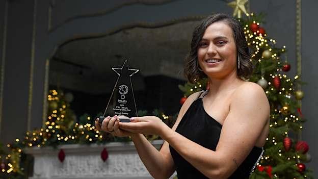 Hannah Looney of Cork is presented with the GWA Camogie Personality of the Year award at the Gaelic Writers’ Awards, supported by Dalata Hotel Group, at the Iveagh Garden Hotel in Dublin. Photo by Matt Browne/Sportsfile.