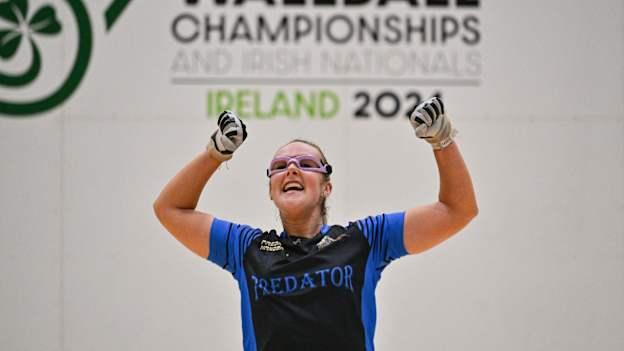 Martina McMahon of Broadford, Limerick, celebrates winning the oneills.com World Wallball Championships Ladies open final at UL Sport Arena. Photo by Stephen Marken/Sportsfile