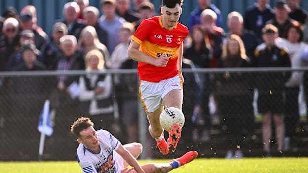 Seán Morahan, Castlebar Mitchels, and Conor Coghill, Breaffy, in Mayo SFC action. Photo by Piaras Ó Mídheach / Sportsfile