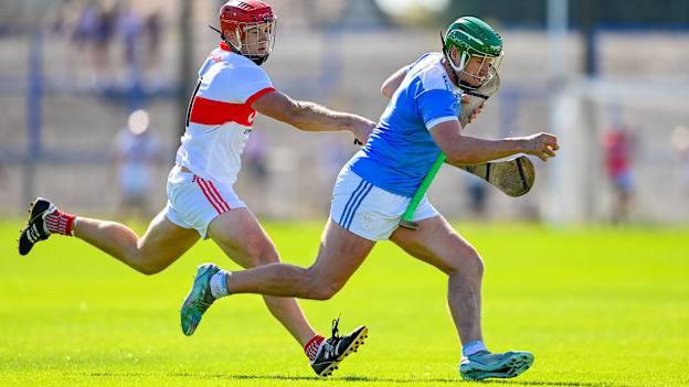 Billy Nolan, Roanmore, and Eddie Meaney, De La Salle, in action during the 2023 Waterford SHC semi-final at Walsh Park. Photo by Seb Daly/Sportsfile