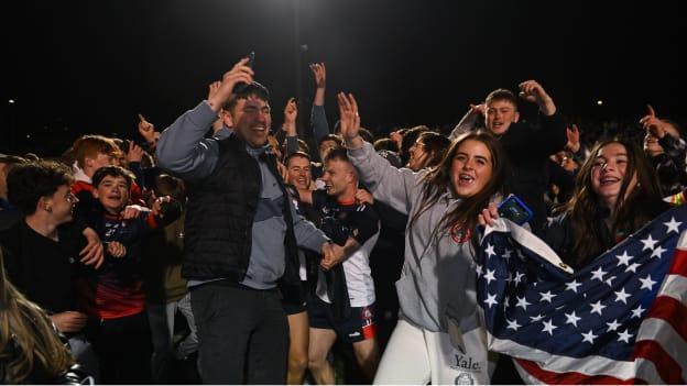 New York players and supporters celebrate after their 2023 Connacht SFC victory over Leitrim. 