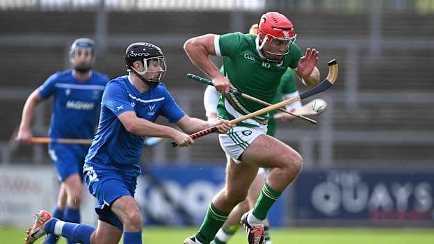 Fionan Mackessy of Ireland in action against Daniel MacCuish of Scotland during the 2023 Hurling Shinty International Game between Ireland and Scotland at Páirc Esler in Newry, Down. Photo by Piaras Ó Mídheach/Sportsfile.