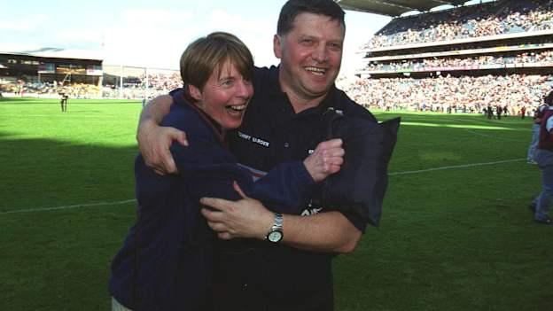 Galway manager John O'Mahoney with his wife Gerardine following the 2001 GAA Football All-Ireland Senior Championship Final match between Galway and Meath at Croke Park in Dublin. Photo by Damien Eagers/Sportsfile