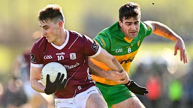 Matthew Tierney of Galway in action against Caolan McGonagle of Donegal during the Allianz Football League Division 1 match between Donegal and Galway at O'Donnell Park in Letterkenny, Donegal. Photo by Ben McShane/Sportsfile.