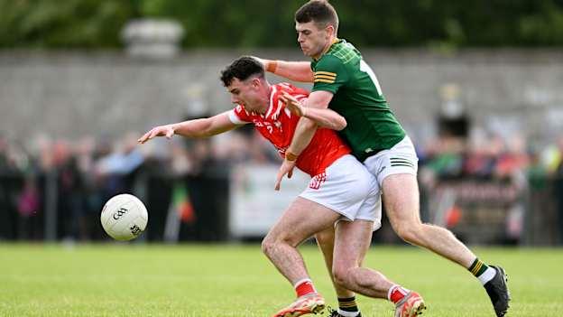 Craig Lennon of Louth in action against Eoghan Frayne of Meath during the 2024 GAA Football All-Ireland Senior Championship Round 1 match between Louth and Meath at Grattan Park in Inniskeen, Monaghan. Photo by Daire Brennan/Sportsfile.