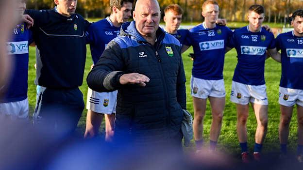 St. Mary's Ardee manager Cathal Murray speaks to his team after their victory in the AIB Leinster GAA Senior Club Football Championship quarter-final match between St Mary's Ardee and Rathvilly at DEFY Pairc Mhuire in Ardee, Louth. Photo by Stephen Marken/Sportsfile.