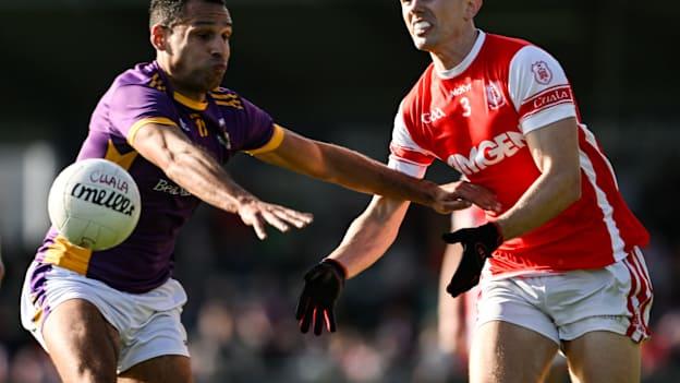 Michael Fitzsimons, Cuala, and Craig Dias, Kilmacud Crokes, in Dublin SFC Final action at Parnell Park. Photo by Daire Brennan/Sportsfile