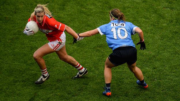 Bríd Stack, Cork, and Noelle Healy, Dublin, in action during the 2016 All-Ireland Ladies Football Final at Croke Park. Photo by Piaras Ó Mídheach/Sportsfile
