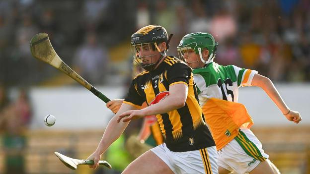 Evan Rudkins tries to evade the tackle of Adam Screeney during the Electric Ireland Leinster minor semi-final match between Kilkenny and Offaly at UPMC Nowlan Park.