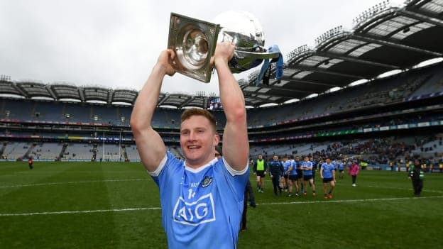 Ciaran Kilkenny with the Allianz Football League trophy at Croke Park.