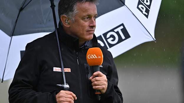 TG4 presenter Micheál Ó Domhnaill pictured at the 2021 Mayo Senior Club Football Championship Group 4 match between Breaffy and The Neale at Breaffy GAA Club in Mayo.