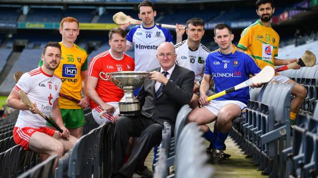 GAA President John Horan with players from the competing counties in the Nicky Rackard Cup.