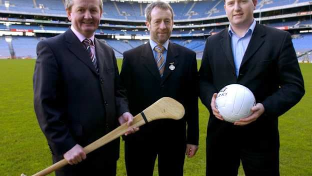 Pictured in 2005 at the annoucement of TG4's Live broadcasting rights were, left to right, Pól Ó Gallchóir, former Chief Executive TG4, Sean Kelly, former President of the GAA, and Rónán Ó Coisdealbha, TG4 Head of Sport. 