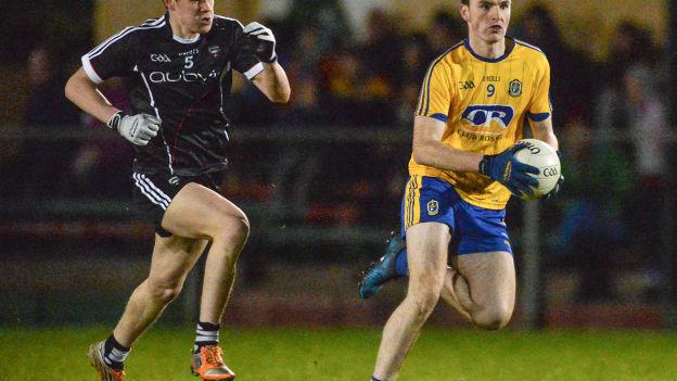 Hubert Darcy, Roscommon, and Gerard O Kelly-Lynch, Sligo, in action at Kiltoom.